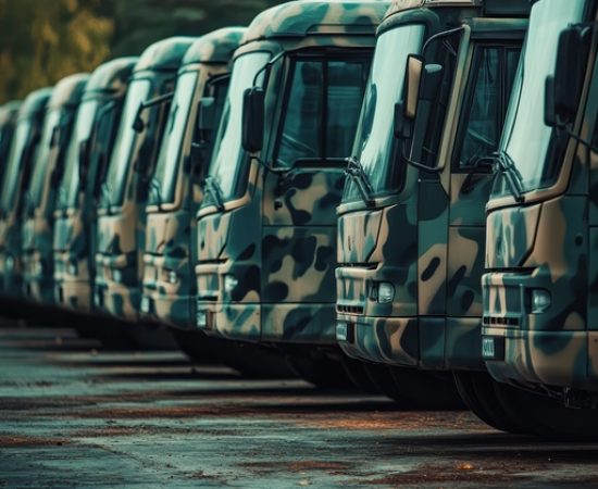 rows-military-transport-buses-camouflage-paint